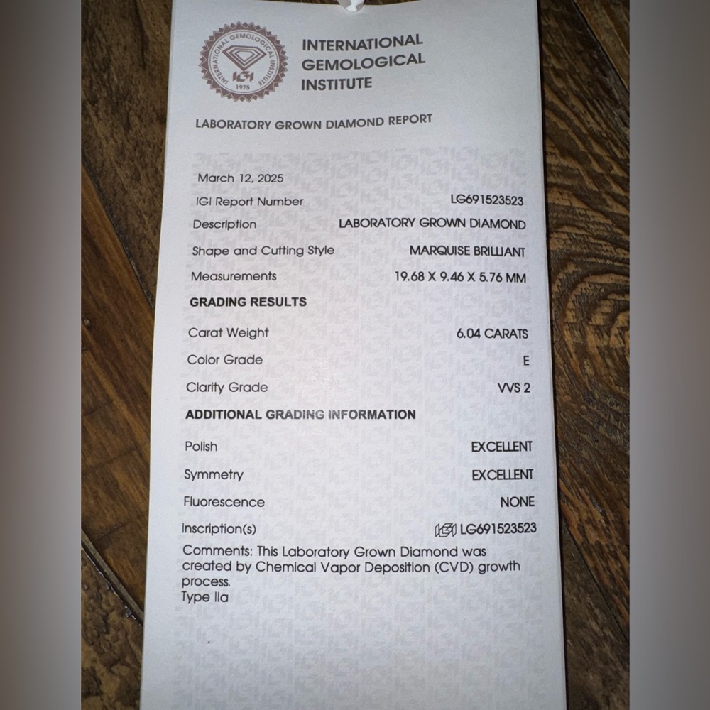 Genuine appraised 6.04ct Marquise Brilliant Cut Diamond VVS 2 Color E🌟FIRM - Picture 2 of 4